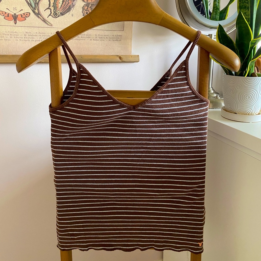 American Eagle Striped V Neck Tank Top